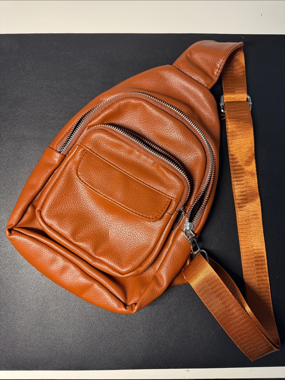 Men's Leather Crossbody Sling Bag - Brown